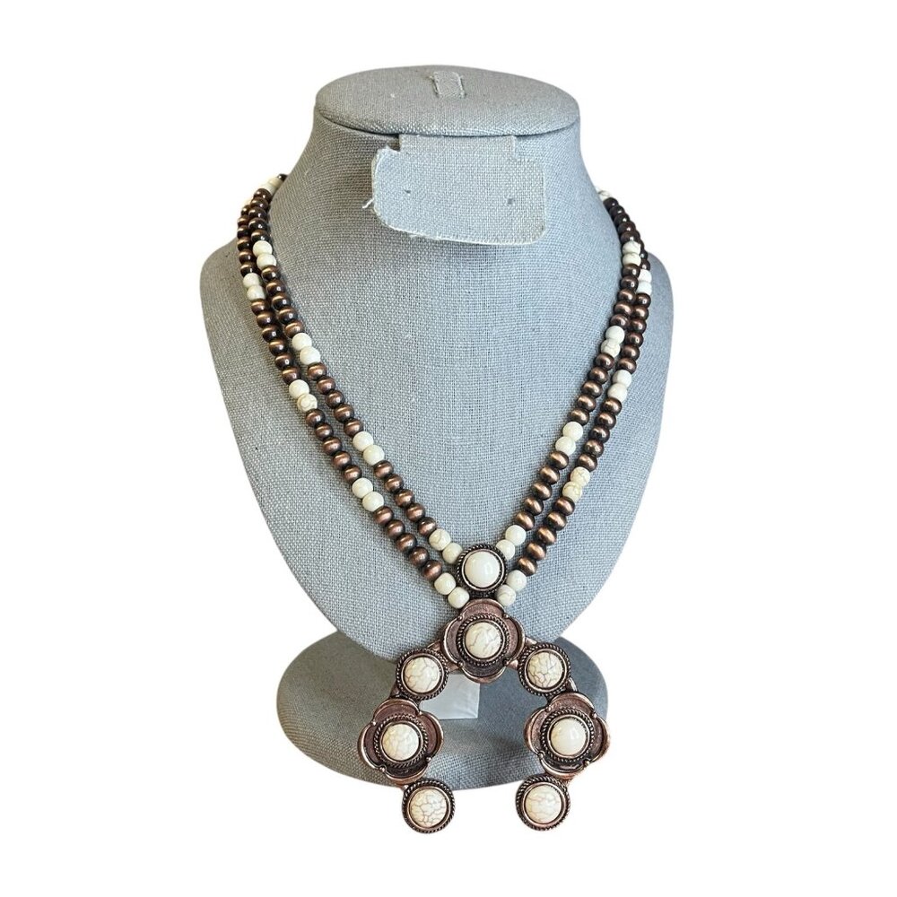 Bronze and Cream Beaded Statement Necklace New regency goth retro y2
